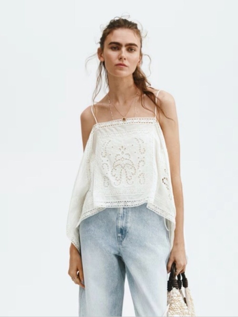 H&M XS/S STRAPPY TOP WITH EYELET EMBROIDERY